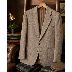 Vintage Harris Tweed Eaton Blazer Mens 42R Brown Wool Sport Coat Scotland Ivy